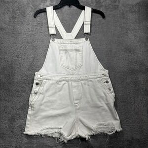 Lelis Collection Shortalls Womens Medium White Denim Distressed Overalls IM4471